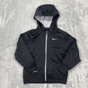 Nike Therma Fit Activewear Hoodie‎ Youth XS Black Athletic Raglan Sleeve Zip Up